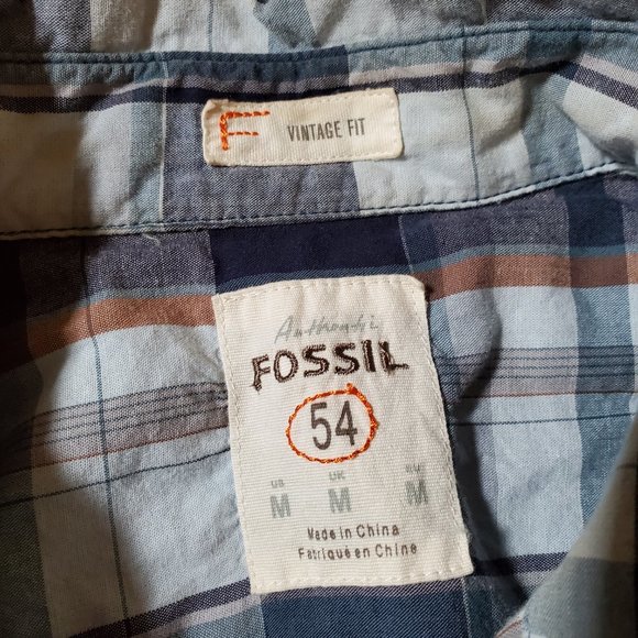 Fossil Western Pearl Snap Blue Plaid Button Up Men's Shirt Size M - Picture 3 of 12